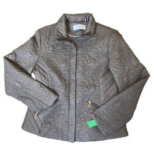 Womens Taupe Quilted Jacket With Embroidered Design By Tahari - Zipper Closure F